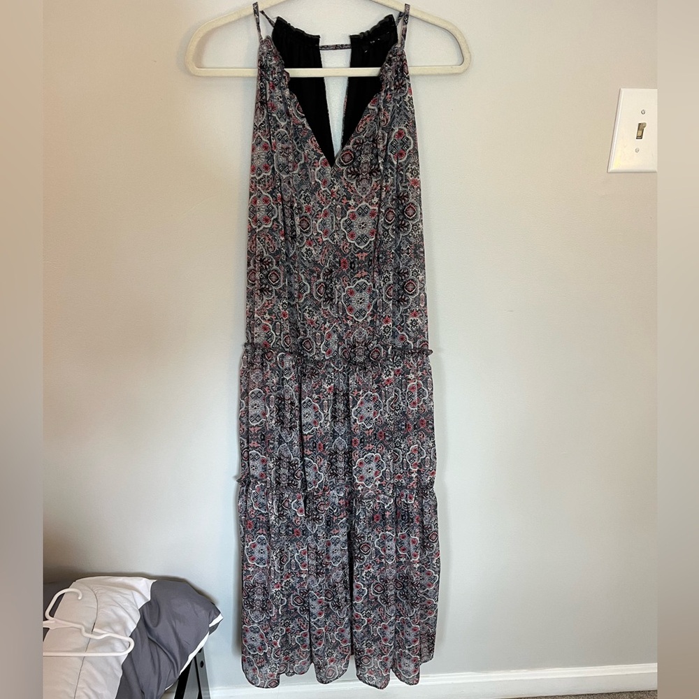 Anthropologie DREW Women’s Tie-Front Halter Boho Tiered Flowy Maxi Dress Size XS